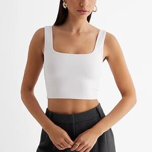 Express White Body Contour High Compression Square Neck Cropped Tank